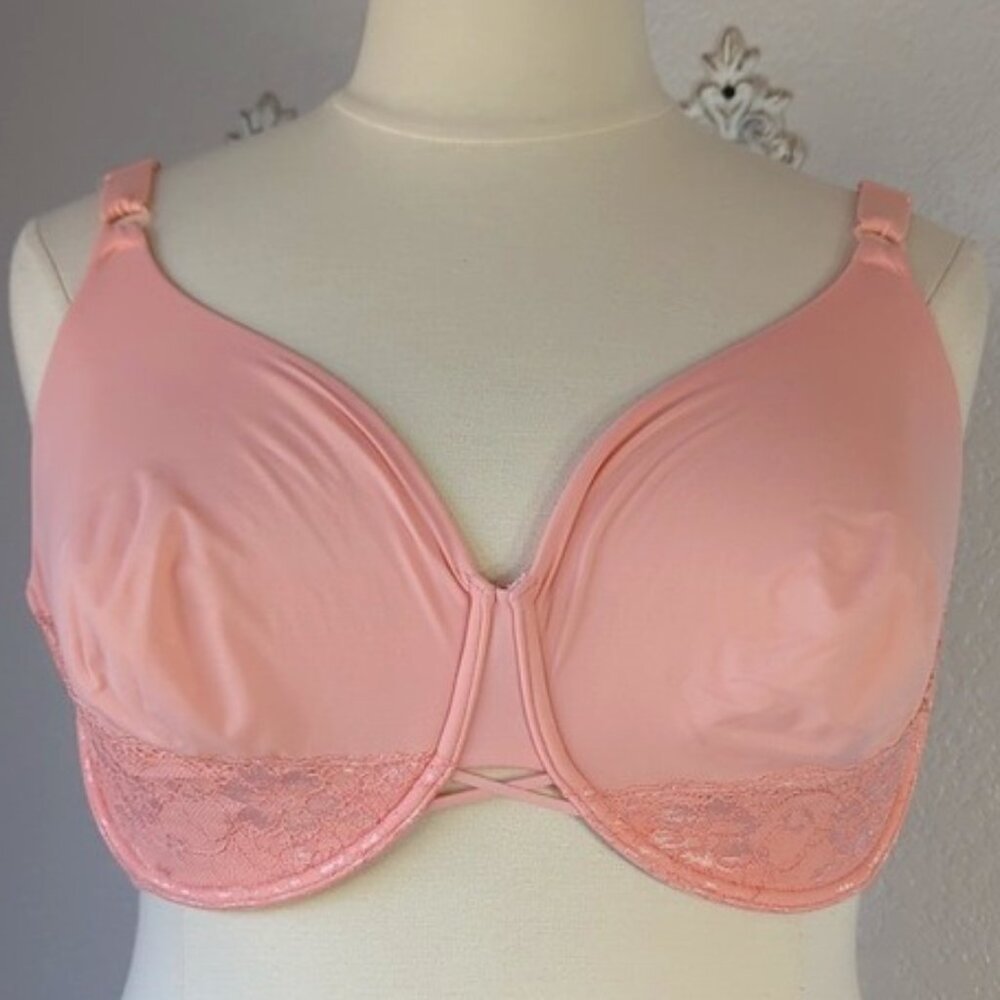 Vanity Fair 44DDD  Bra Radiant Back Smoothing Underwire Full Coverage Coral Pink